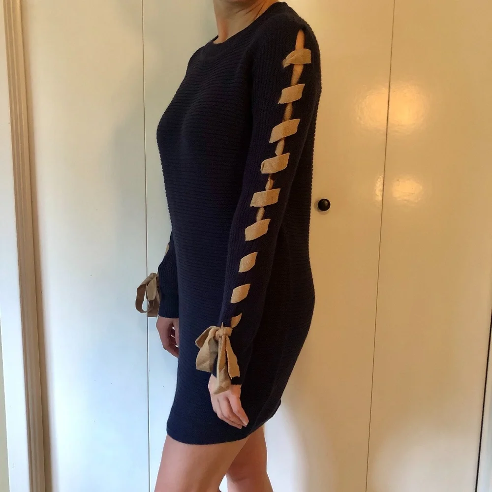 NWOT Lace-up Sleeve Sweater Dress - Picture 2 of 4